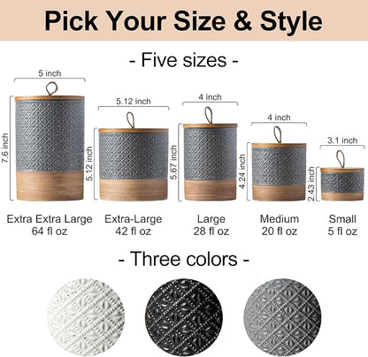 Miamolo Large Food Storage Jar Coffee Container with Lids, Ceramic Coffee Canister for Sugar Spice Cookie Ground Coffee - Kitchen Pantry, Housewarming Wedding Gift - Gray & 64 fl.oz