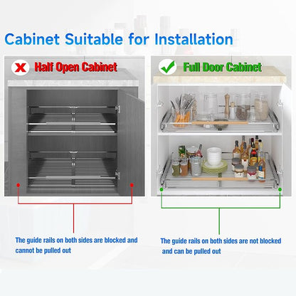 SUZLON Expandable Pull Out Cabinet Organizer,23~39.8" W x 22.5" D Heavy Duty Slide Out Shelves Adjustable Height Cabinet Pull Out Shelves,Expandable Width Spice Rack Organizer for Kitchen Cabinet
