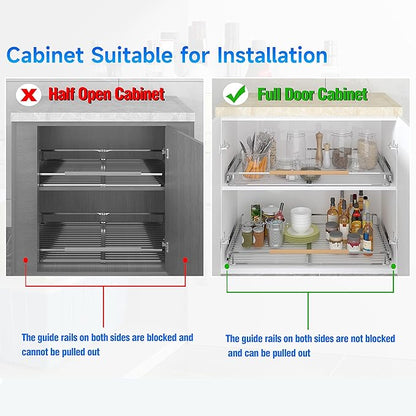 SUZLON 2Pack Expandable Pull Out Cabinet Organizer, 17.1~28" W x 22.5" D Heavy Duty Slide Out Shelves Adjustable Height Cabinet Pull Out Shelves,Expandable Width Spice Rack Organizer for Kitchen