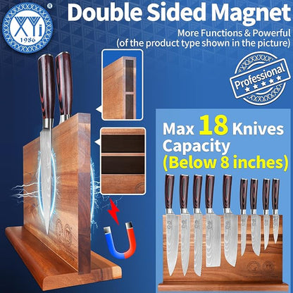 XYJ Knife Block Set,Stainless Steel 14Pcs Knives with Block,Honing Steel,Cutting Board,Gloves,Scissors,Steak Paring Slicing Boning Carving Santoku Nakiri Bread Kitchen Knife Set,Wood Handle