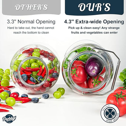 1.5 Gallon Huge Glass Jar with Airtight Lid, Wide Mouth Large Mason Jars for Fermenting, Pickling, Canning, Water Glassing Eggs, Kombucha, and Food Storage – with Handle & Scale Marks(2 Packs)