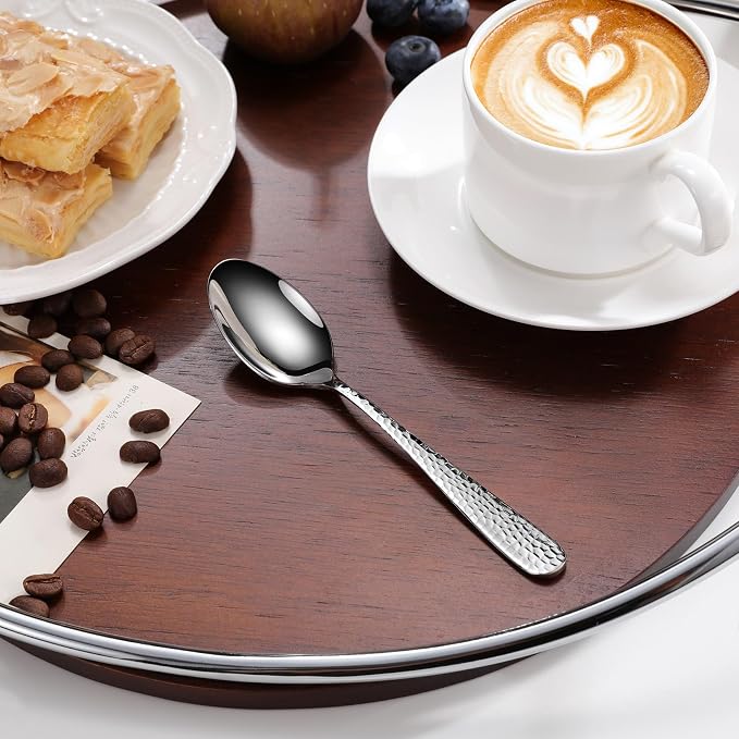 KEAWELL Premium Louise Hammered Small Spoons, 18/10 Stainless Steel, 5.6-Inch Mini Coffee & Dessert Spoon Set, Brightly Mirror Polished, Set of 6, Dishwasher Safe(6, 5.6 inches)