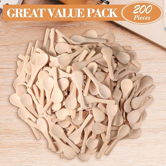 Boao 200 Pcs Small Wooden Spoons, 3.5'' L, Mini Wood Natural Tiny Spoons Wooden Little Teaspoons for Jars Sugar Creamer Honey Spices Salt Kitchen Supplies (Light Wood)