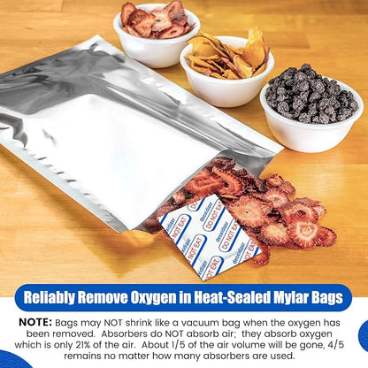 400CC Oxygen Absorbers for Long Term Food Storage, 100 Count (10 Packs of 10) - Food Grade for Mylar Bags, Airtight Containers, Freeze Dryer & Dehydrator, White