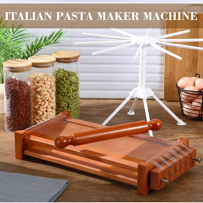 SiliFine Chitarra Cutter Italian Pasta with Rolling Pin Guitar Board Making Tool Pasta Machine for Spaghetti, Lasagna(Dark Wood Color,Wood)