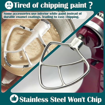 Stainless Steel Paddle，Flat Beater - Accessories and Attachments for KitchenAid Mixers, Fit 4.5-5 QT Mixing Bowl
