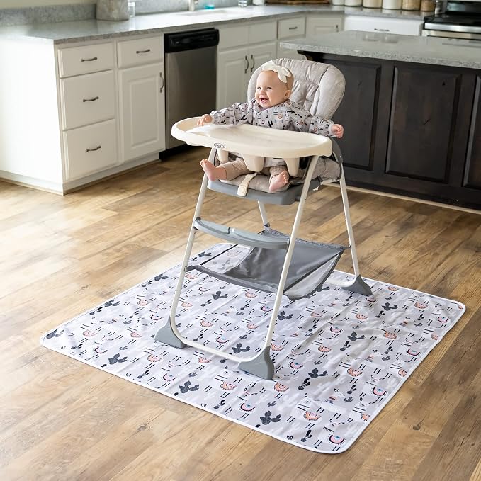 Splat Mat for Baby – Under High Chair Floor Mat Protects Wood, Vinyl and Carpet from Spills – Waterproof 4 Layer Baby Mat Bundle with Waterproof Matching Smock (51” x 51”)