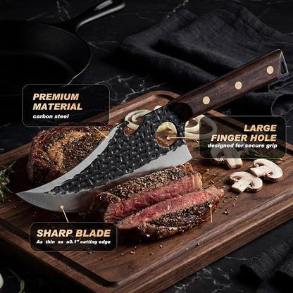 Butcher Knife, Hand Forged Serbian Chef Knivfe & Meat Cleaver & Viking Knife, Meat Cutting Kitchen Knife for Home, Outdoor Cooking, Camping BBQ Idea Gift for Men