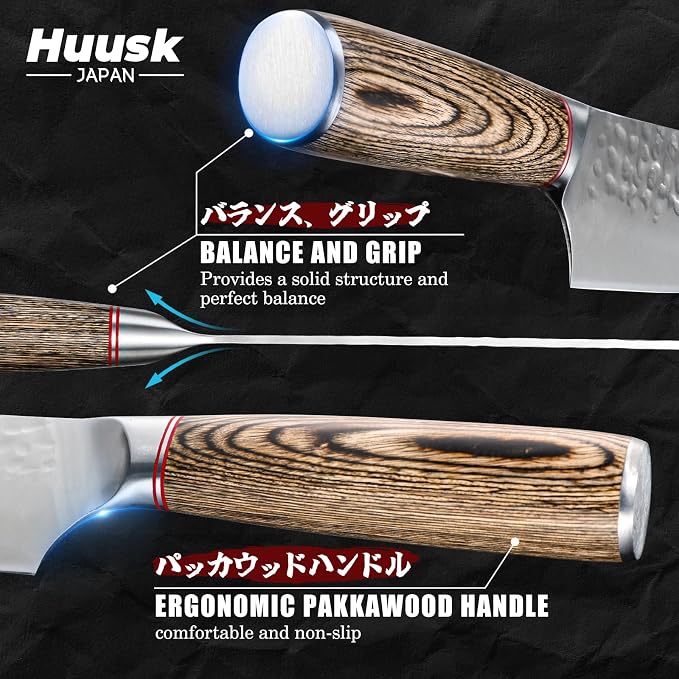 Huusk Japanese Kitchen Knife Set of 2 - Professional Chef Knives Set for Kitchen, Hand Forged Nakiri Vegetable Chopping Knife, Meat Cleaver Knife Set for Meat Cutting, Fathers Day Gift Idea for Dad