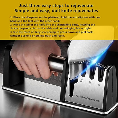 Knife Sharpeners, 4 in 1 Professional Chef's Kitchen Knife Accessories, Kitchen Blade & Scissors Sharpening Tool, Versatile Manual Knife Sharpener, Easy to Use, for Kitchen Knife