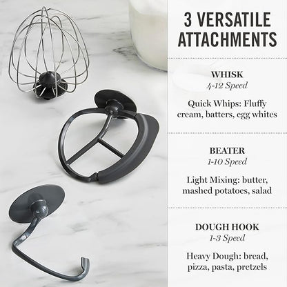 Martha Stewart 5.3Qt Stand Mixer, 12-Speed Tilt-Head Electric Kitchen Mixer with Stainless Steel Bowl, Dough Hook, Whisk & Beater, Splash Guard, Ideal for Baking Bread, Cake & Whipping, Caviar Gray
