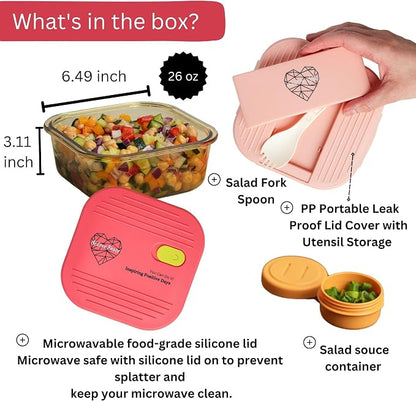 Ai Love Peace Soup Container with Dual Lids,26 oz Borosilicate Glass Lunch Box | Leakproof Lid+ Microwave &Safe Freezer Lid, Stackable,Glass Meal Prep Food Storage,Perfect for Work & Soup Lovers Gift.