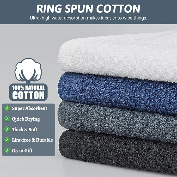 Nialnant Cotton Terry Dish Cloths,8 Pack Dish Rags for Washing Dishes,Super Soft and Absorbent Cleaning Rags - Grey Plaid