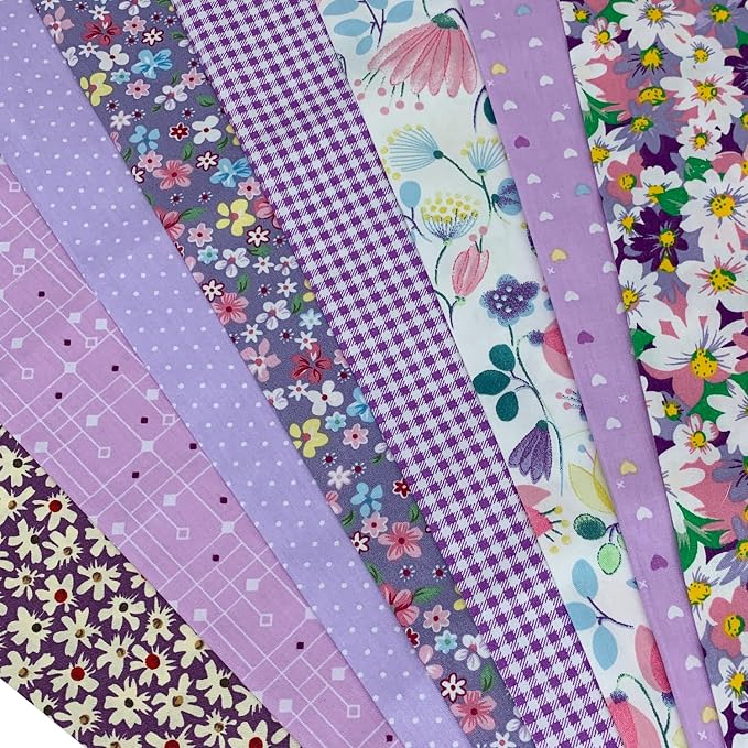 aufodata 8 Pieces 19.6" x 19.6" (50cm x 50cm) Cotton Fabric Squares Quilting Patchwork Floral Pattern Precut Fabric for DIY Quilting Sewing Crafting Artcraft (Purple)