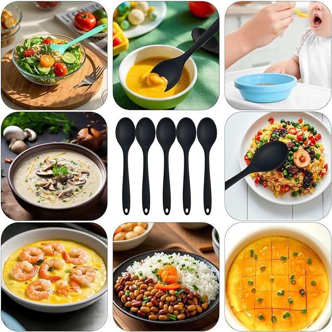 6 Pcs Mini Silicone Spoons 8 Inch Small Spoons,Heat Resistant Spoons the Food Spoon Mini Size Choose Carefully Before Purchasing