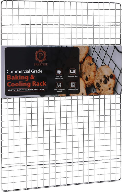Prestige Baking Cooling Rack 11.5 x 16.5 in Cookware. Air Frying, Baking & Cooking. BPA free, food grade & thick. 100% stainless steel. Chef, professional cook approved.