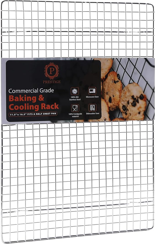 Prestige Baking Cooling Rack 11.5 x 16.5 in Cookware. Air Frying, Baking & Cooking. BPA free, food grade & thick. 100% stainless steel. Chef, professional cook approved.