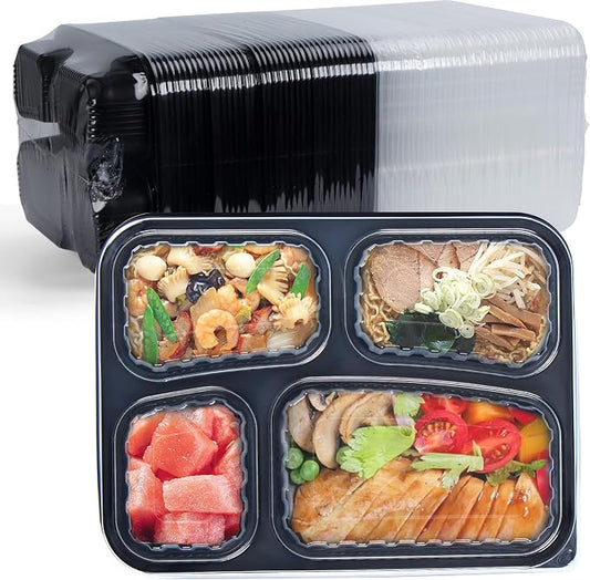 To Go Containers 40 Pack 34oz - Shrink-Wrapped Ready to Use | 4-Compartment Leak-Resistant No Pre-Wash | BPA Free Shatterproof Flexible PP | Microwave Safe, Catering & Leftover Storage
