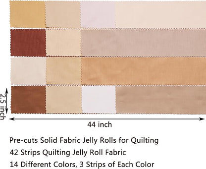 Nodsaw Solid Jelly Roll Fabric for Quilting 42 Strip 2.5" x 44", Cotton Fabric Strips Jelly Rolls for Quilting, Rug, Blanket, Quilt, and Crafts - Brown White Coffee Khaki Cream Ivory Natural
