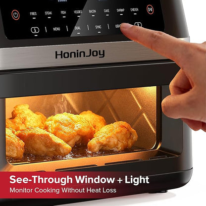 12QT Large Dual Basket Air Fryer with Flex Basket, Viewing Window and 50PCS Paper Liners, 12-in-1 Family Size with Sync & Dual & Light, Double Zone for Bake, Roast, Reheat, Dishwasher Safe
