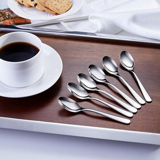 KEAWELL Premium Louise Coffee Spoons, 18/10 Stainless Steel, 4.4-Inch Demitasse Espresso Size, Set of 6, Dishwasher Safe (4.4 inches, 6)