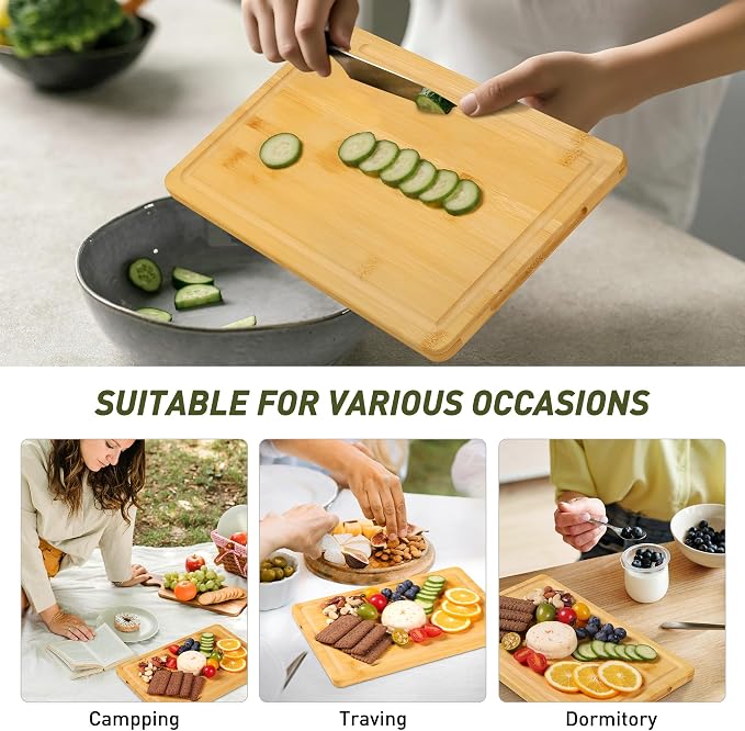 Bamboo Wood Cutting Board for Kitchen 12" x 8" Mini Wooden Charcuterie Boards Lightweight Chopping Board Non Toxic Serving Board Tiny Chef Set Camping Fruit Lemon Sandwich Cheese Board