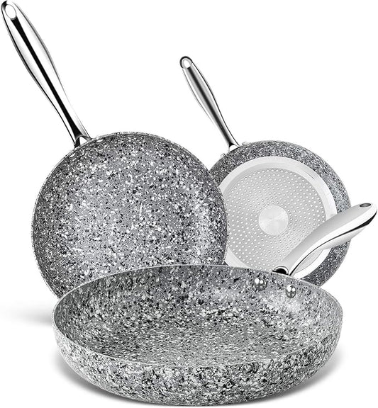 MICHELANGELO Frying Pans Set with 100% APEO & PFOA-Free Stone Non Stick Coating, Granite Skillet Set, Nonstick Skillets 3 Pcs,8/9.5/11 inch