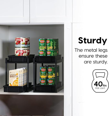 IRIS USA Under Sink Organizer, 2 Pack, Pull Out Under Cabinet Organizers and Storage, Kitchen Shelf Pantry Bathroom Under Counter, Cleaning Supplies, Vertical Spice Rack Slide Out Drawer, Easy Install