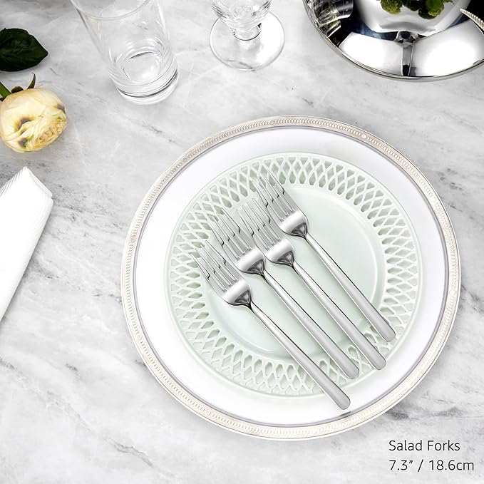 KEAWELL Premium Aline 4-Piece 7.3 inch Forks Silverware – Mirror Polished 18/10 Stainless Steel with Modern Handle and Dishwasher Safe for Formal Meals and Gifting (4, Salad Forks)