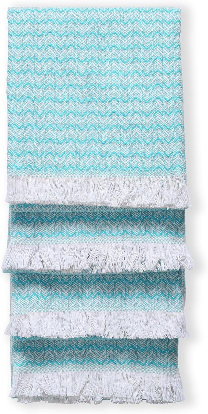 TWINY threads Dish Towel Chevron Weave, 4 Pack, Premium 100% Cotton Kitchen Linen Set, Large Dish Rags and Wash Rags, Absorbent Quick Drying, Machine Washable Dishcloth Set, 16"x26", Aqua Blue