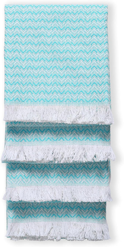 TWINY threads Dish Towel Chevron Weave, 4 Pack, Premium 100% Cotton Kitchen Linen Set, Large Dish Rags and Wash Rags, Absorbent Quick Drying, Machine Washable Dishcloth Set, 16"x26", Aqua Blue