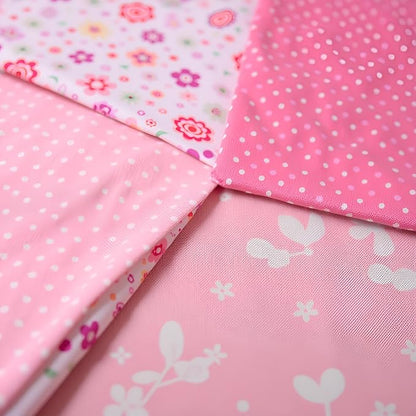 7Pcs Square Shape, Flower, Striped, Polka Dot Cotton Fabric for Sewing, 25x25cm Cotton Flower Polka Dot Bundle DIY Patchwork Quilt Cloth,Craft and Hobby Fabric (Pink)