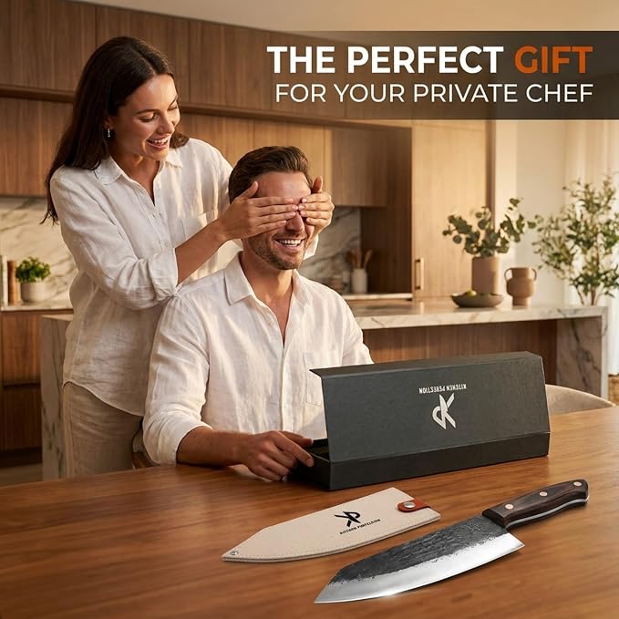 Kitchen perfection Handmade Chefs Carving Knife For Meat Cutting- Extremely Sharp Cooking Knife 8 Inch -Hand Sharpen Best Gift For Men - High Carbon Steel w/Canvas Sheath