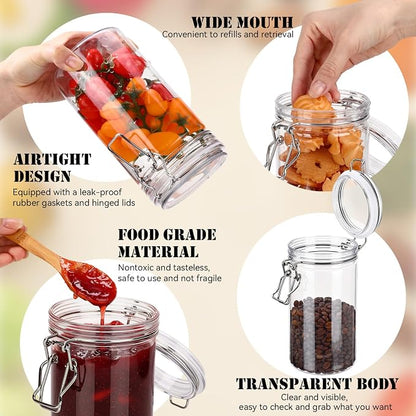 Suclain 6 Pack 34oz/1000ml Plastic Jars with Lids Bulk, Clear Wide Mouth Food Storage Jars Empty Airtight Sealed Canister Kitchen Storage Container for Pantry Organize Dry Goods Cereal Pasta Pickling