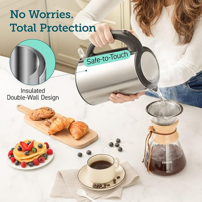 Cosori Electric Kettle,No Plastic Inner Lid,Filter & Spout,Stainless Steel Tea Kettle,Automatic Shut Off & Boil-Dry Protection,Durable Tea-Kettle Boiler-& Heater,1.5L/1500W,Silver,(Pack of 6)