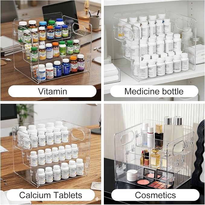 3-Tier Vitamin Storage Organizer, Organizer for Vitamin Bottles And Medicine Bottle, Vitamin Bottle Organizer for Countertop, Bathroom Cabinet Storage Items Are Clearly Visible (1)