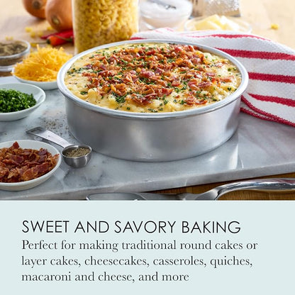 Chicago Metallic 8 Inch Round Cake Pan, Heavy-Gauge Recycled Aluminum Baking Pan with Wire-Reinforced Rim for Even Baking, Layer Cakes, Cheesecakes, Casseroles and Quiches