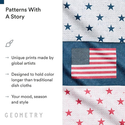 GEOMETRY Dishcloth – Patriotic Collection – Quick-Dry, Ultra-Absorbent, Reusable Microfiber Kitchen Towels for Drying & Cleaning - Old Glory - 3-Pieces