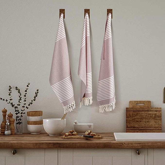 TWINY threads Set of 4 100% Cotton Turkish Kitchen Towels with Hanging Loop & Tassels (18" X 28") | Ultra Washcloth with Fringes | Reusable Hand Towels - Burgundy Wine
