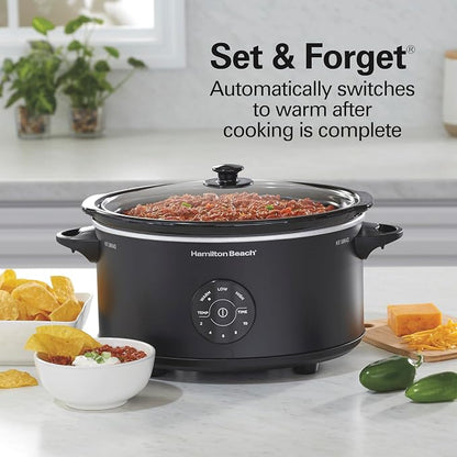 Hamilton Beach 6 Quart Set & Forget Programmable Slow Cooker, 15 Cooking Options With 5 Time and 3 Heat Options, Large Dishwasher Safe Stoneware Crock and Glass, Black (33762)
