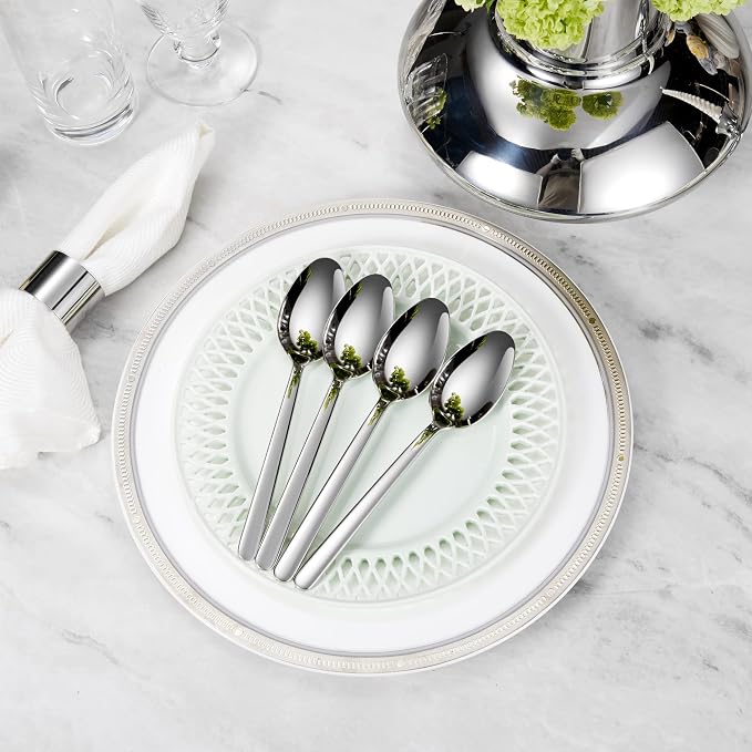 KEAWELL Premium Aline 4-Piece 9 inch Spoon Set – 18/10 Stainless Steel Silverware with Mirror Polish, Dishwasher Safe for Table Setting and Entertaining (4, Serving Spoons)