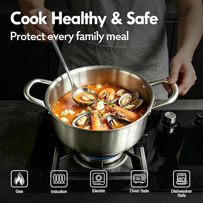 BRASA,9PCS pot and pan set,nonstick cookware set,stainless steel pan set,Ceramic coating,Compatible Gas, Induction Dishwasher safe (PFOS, PFOA Free)9PCS set