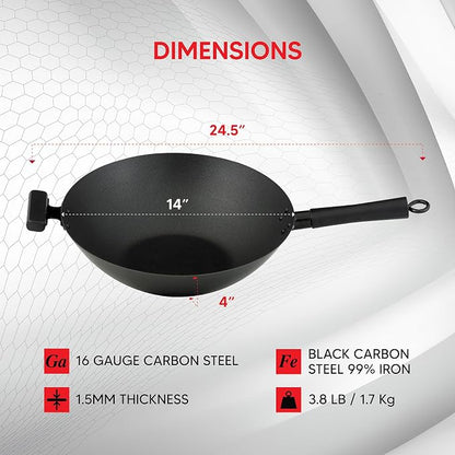 Helen's Asian Kitchen Premium Excalibur Non-Stick Wok, 14-Inch Flat Bottom