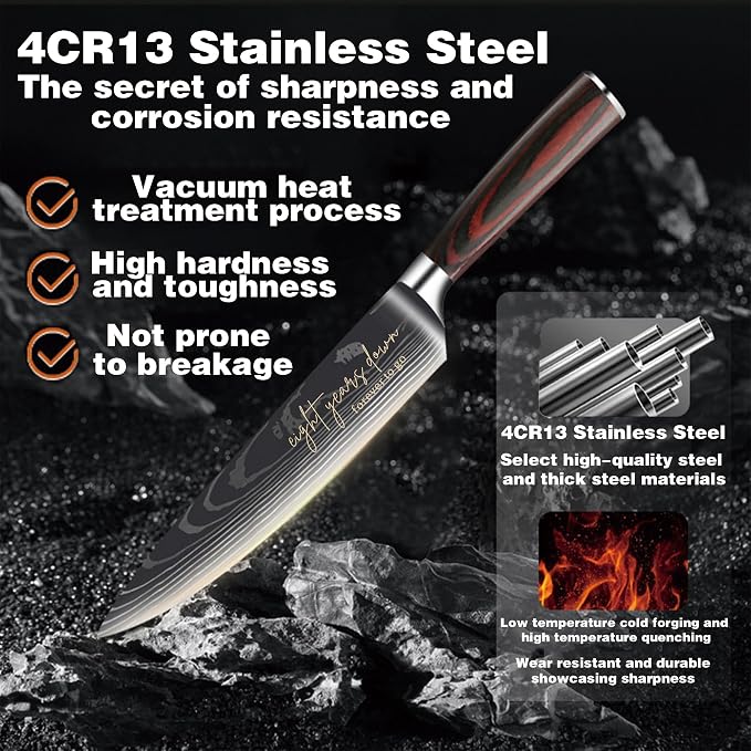 8 Years Anniversary Engraved Chef Knife Gift, 8th Wedding Anniversary Keepsake for Couple, 8 Inch High Carbon Stainless Steel Sharp Kitchen Knife with Ergonomic Handle, 8 Years Marriage Presents