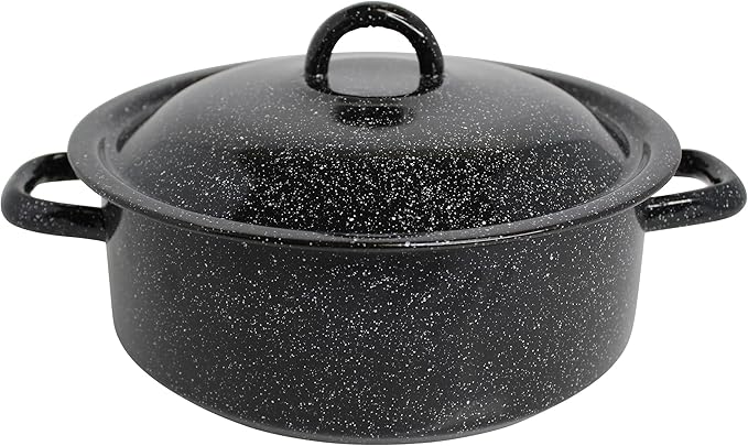 Mirro 4.5 Quart Traditional Vintage Style Black Speckled Enamel on Steel Dutch Oven with Lid, (MIR-10701)