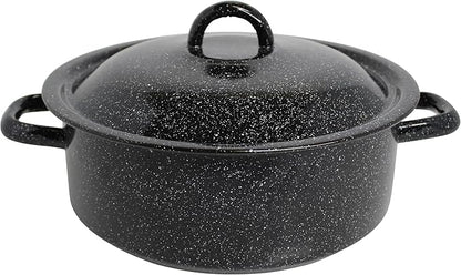 Mirro 4.5 Quart Traditional Vintage Style Black Speckled Enamel on Steel Dutch Oven with Lid, (MIR-10701)