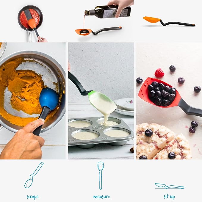 Dreamfarm Supoon Non-Stick Sit-Up Silicone Scraping, Serving, Cooking Spoon Measures 5ml Tsp & 15ml Tbsp - 11" Orange