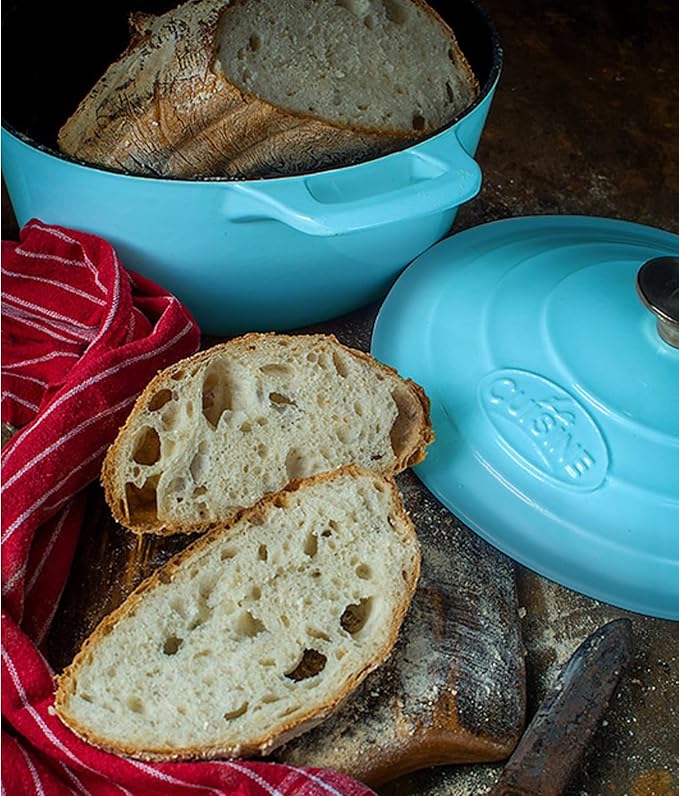 La Cuisine Enameled Cast Iron Dutch Oven Casserole Dish Pot with Lid, 2.1 QT 7.8" /20cm Dia. Internal Matt Black Enamel Coating, 2-tone Teal Enamel Exterior, Oven Safe up to 500° F for bread baking