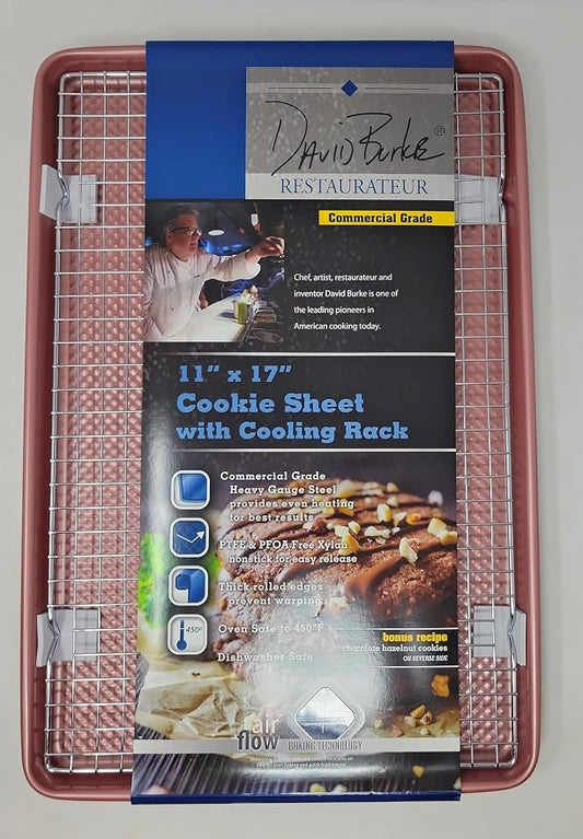 Generic David Burke Kitchen Commercial Weight Non-Stick Bakeware Large Cookie Sheet Pan With Cooling Rack 17 X 11"" Rose Gold