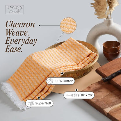 TWINY threads Dish Towel Chevron Design Assorted Colors, Premium Large 100% Cotton Kitchen Linen Set, Quick Drying Absorbent Wash Rags, Reusable Washable for Daily Cleaning, 12 Pack, 16 x26 Inch